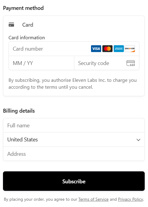 ElevenLabs payment method